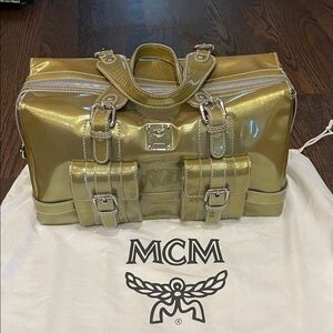 MCM Shiny Gold-Green Satchel Bag